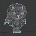 Cute Cartoon Lion Character With Pink Body Green Mane Yellow Horns And Green Wings