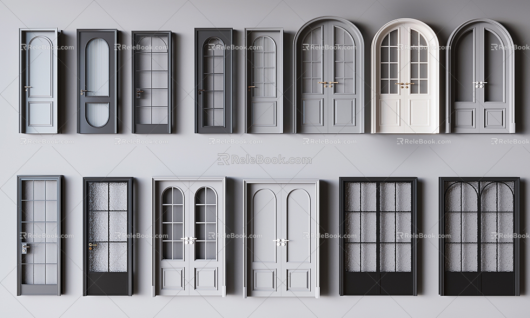 French Cream Style Double Door Retro Arched Door Arc Door Solid Wood Arc Paint Door French Glass Double Door model