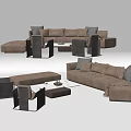 Modern Sofa Coffee Table Set With Neutral Fabric Upholstery And Accent Cushions