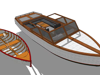 Two Classic Wooden Boats With Rowboat Design Cabin Structure And Wooden Decks 3d model