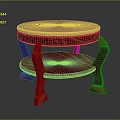 Round Top Furniture Featuring Textured Surface Red Wooden Curved Legs And Lower Shelf