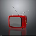 Vintage Red TV With Antenna Classic Design On Black Surface