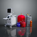 Medical Equipment Cart with Screen and Colored Gas Cylinders Including PRO Labeled Tanks