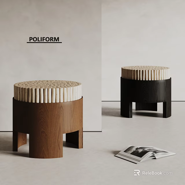 Modern Wooden Stools With Striped Top In Brown And Black Minimalist Design 3d model 