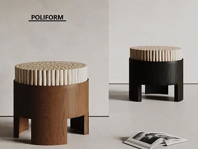 Modern Wooden Stools With Striped Top In Brown And Black Minimalist Design 3d model