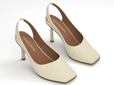 Cream Colored Leather High Heeled Shoes with Square Toe by Fashion Line 3d model