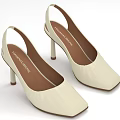 Cream Colored Leather High Heeled Shoes with Square Toe by Fashion Line