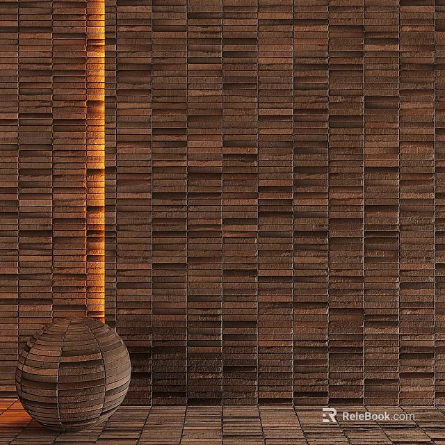 Wooden Wall Components With Vertical Natural Wood Panels And Warm Light Effect 3d model 