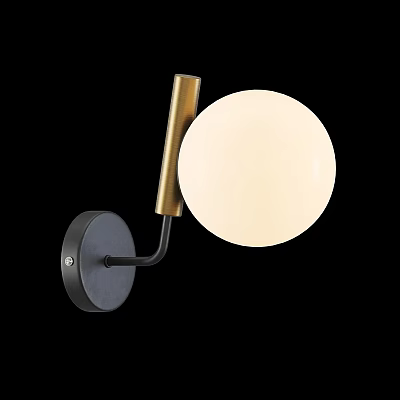 Modern Wall Lamp With Brass Cylindrical Rod And White Round Glass Shade Design 3d model