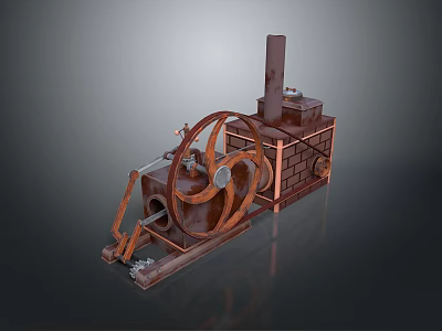 Vintage Mechanical Device Featuring Large Wheel Chimney Brick Structure And Metal Components 3d model
