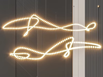 Modern Luxury Artistic Chandelier With Curved LED Strip Lights Warm Glow Against Dark Textured Wall 3d model