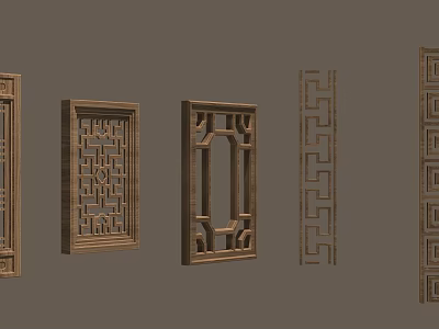 Traditional Chinese Wooden Carved Window Grilles With Different Geometric Patterns And Designs 3d model