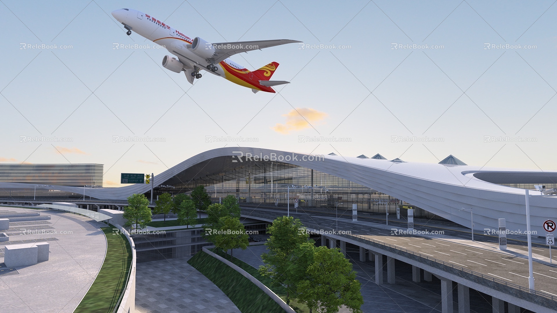 Airport Terminal Gate Civil Aviation Aircraft 3d model