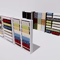White Display Racks With Neatly Arranged Colored And Patterned Fabric Samples 3d model