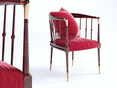 Elegant Leisure Chair With Red Velvet Cushion And Wooden Frame Gold Accents 3d model