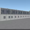 Modern Construction Site Temporary Container Building With White Exterior Multiple Windows Staircase And Surrounding Trees 3d model