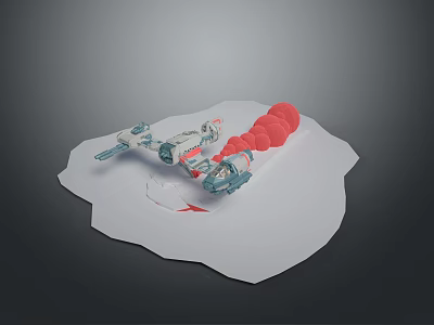 Miniature Toy Scene With Blue Airplane And Red Balloons On White Base 3d model