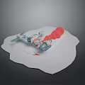 Miniature Toy Scene With Blue Airplane And Red Balloons On White Base