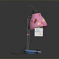 Pink Table Lamp With Cartoon Patterns Blue Base And Price Tag