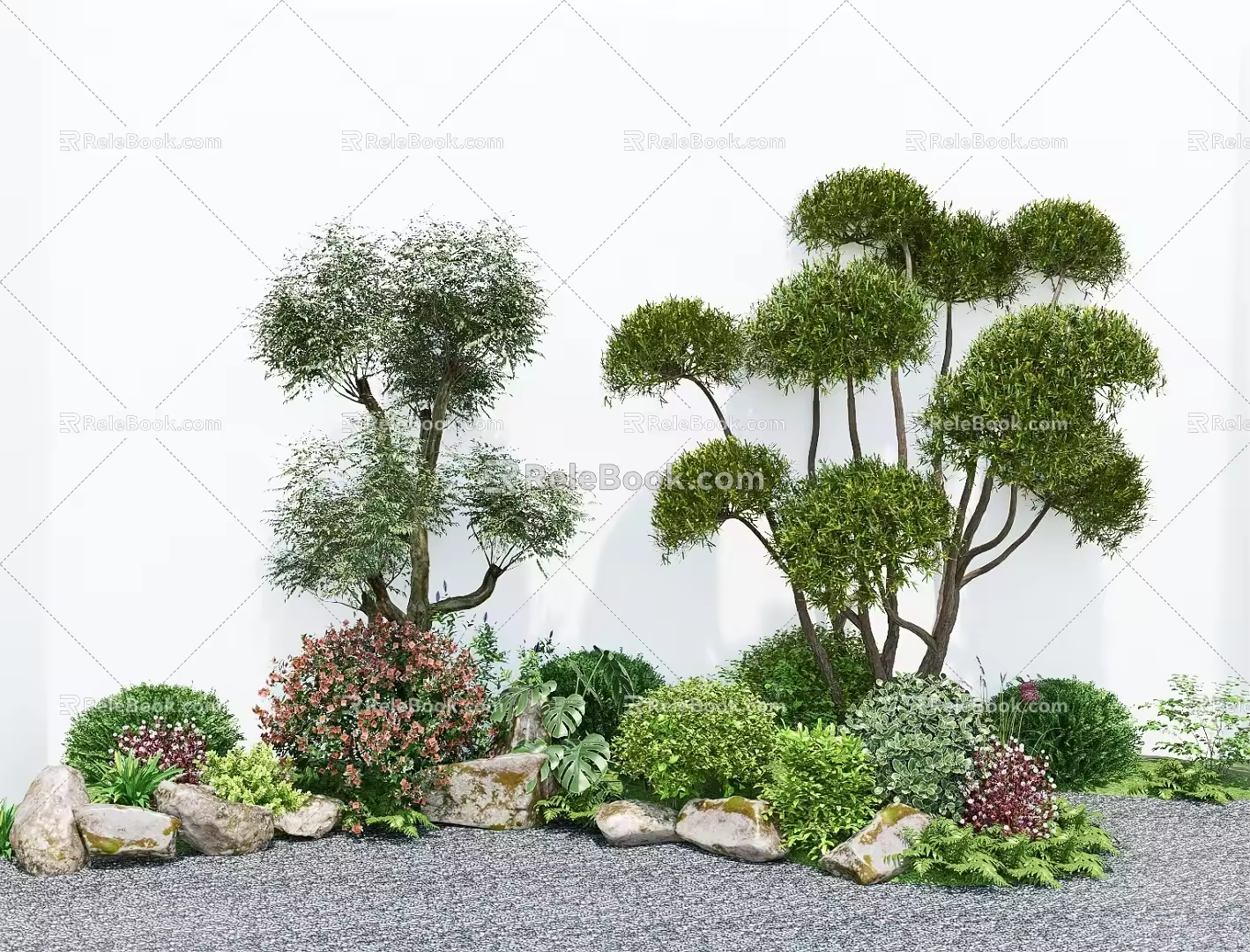 Plant flower border multi-head modeling tree green plant combination stone tree shrub 3d model