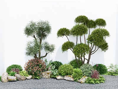 Plant flower border multi-head modeling tree green plant combination stone tree shrub model