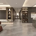 Modern Living Dining Room Interior With TV Wall Wine Rack And Marble Elements