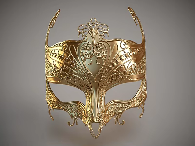Golden Ornamental Mask Featuring Intricate Floral Patterns And Elaborate Design Details 3d model