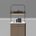 Elegant Modern Wooden Sideboard With Stone Countertop Metal Shelf And Coffee Machine