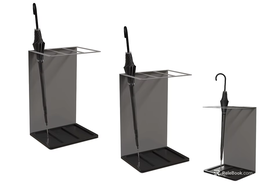 Modern Minimalist Decorative Ornament Set With Black Umbrella Stands And Various Designs 3d model 