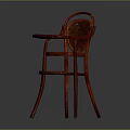 Classic Red Bar Stool With Curved Wooden Backrest And Woven Seat