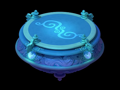Decorative Blue Circular Platform Featuring Intricate Cloud Pattern And Glowing Ornaments 3d model