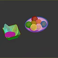 Fresh Purple and Yellow Sweet Potatoes in Square Bowl with Yellow Balls on Round Plate
