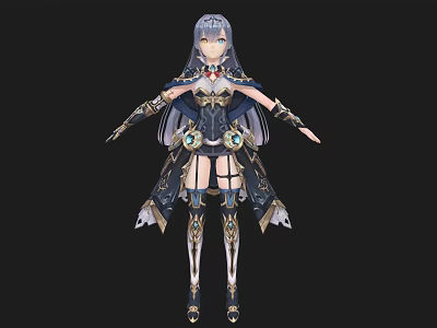 Anime Style Female Character With Blue Hair In Mechanical Outfit And Long Boots 3d model