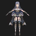 Anime Style Female Character With Blue Hair In Mechanical Outfit And Long Boots