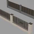 Modern Fence Designs With Metal Railings Concrete Posts And Decorative Elements 3d model