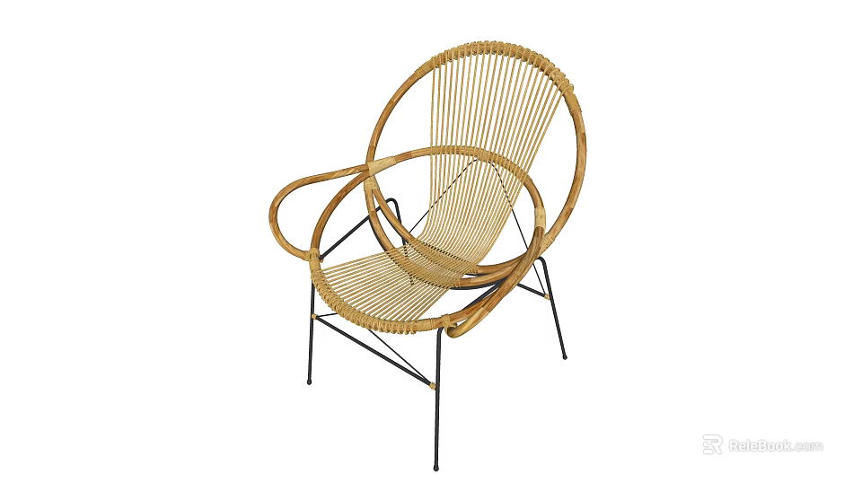 Comfortable Wicker Leisure Chair With Curved Frame And Metal Support Legs 3d model 