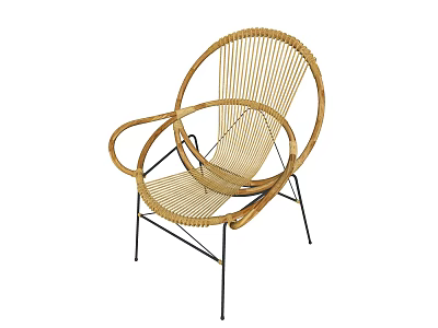 Comfortable Wicker Leisure Chair With Curved Frame And Metal Support Legs 3d model