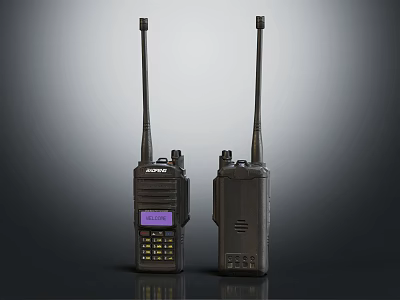Two Black Two Way Radios With Antennas Purple Display And Functional Buttons 3d model