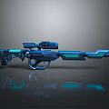 Futuristic Blue Sci Fi Gun Featuring Glowing Parts Scope And Reflective Surface 3d model