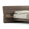 Modern Double Bed With Brown Upholstered Headboard Side Nightstands And White Pillows