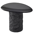Black Round Top Side Table With Textured Stone Like Base And Modern Design 3d model