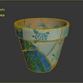 Colorful Handmade Flower Pot With Sculptural Carving And Decorative Patterns