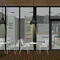 Modern Cafe Exterior With Wooden Roof Glass Facade And Patio Seating