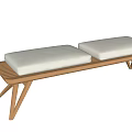 Modern Wooden Sofa Bench With Two White Cushions And Minimalist Design