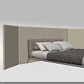 Upholstered Beige Fabric Paneled Bedroom Screen Behind Modern Grey Headboard Bed