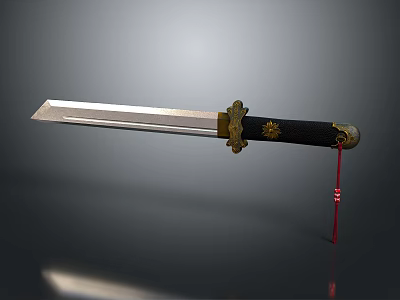 Traditional Ornate Sword With Metal Blade Black Hilt Golden Decoration And Red Tassel 3d model