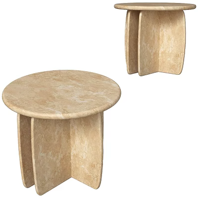 Modern Beige Side Table With Round Textured Tabletop And Curved Base 3d model