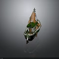 Green And White Fishing Boat With Orange Net Cabin And Ladder Exterior