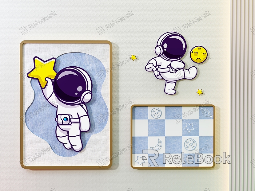 Children's Room Bedside Hanging Picture Combination Cartoon Space Astronaut Hanging Picture model