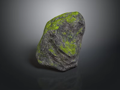 Gray Rock With Green Moss And Detailed Surface Texture On Gray Background 3d model